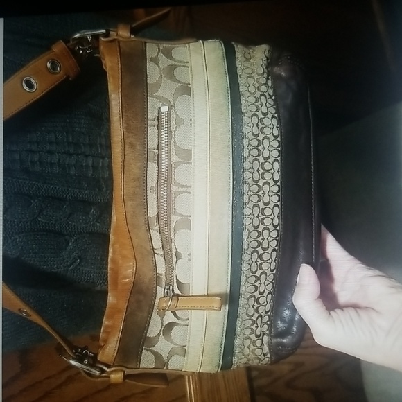 Coach Suede and Leather Striped Signature Shoulder Bag๐ - Picture 8 of 16